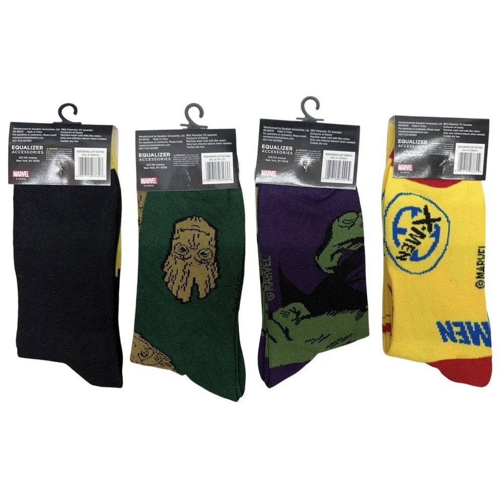 Marvel  Crew Socks Lot of 4 Hulk Groot Wolverine‎ X-Men New Mens Size 9-13